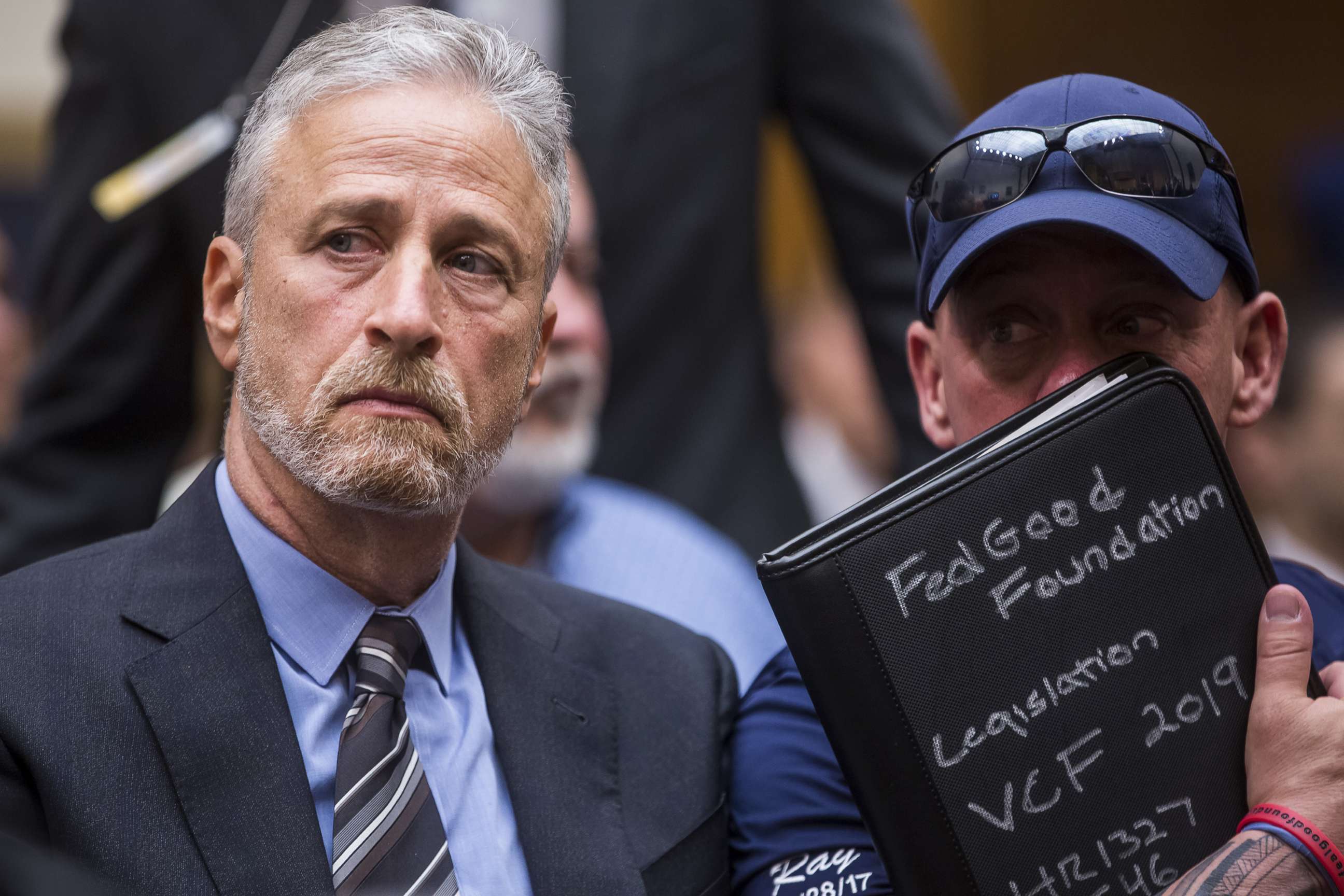 PHOTO:Former Daily Show Host Jon Stewart and FealGood Foundation co-founder John Fealis before testifying during a House Judiciary Committee hearing on Capitol Hill, June 11, 2019 in Washington, D.C.