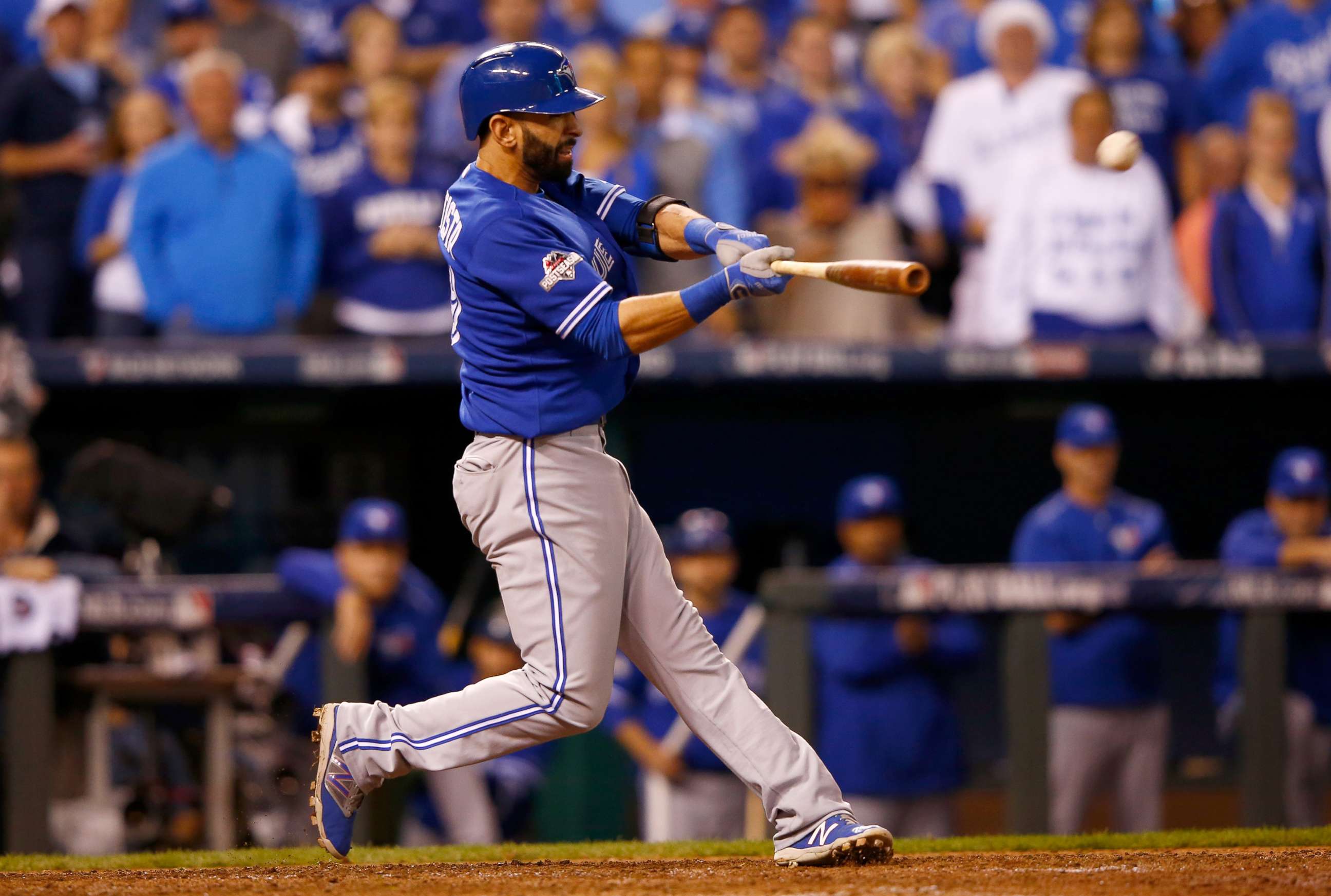 PHOTO: Jose Bautista of the Toronto Blue Jays during the  2015 MLB American League Championship Series at Kauffman Stadium in this Oct. 23, 2015 file photo in Kansas City, Mo.