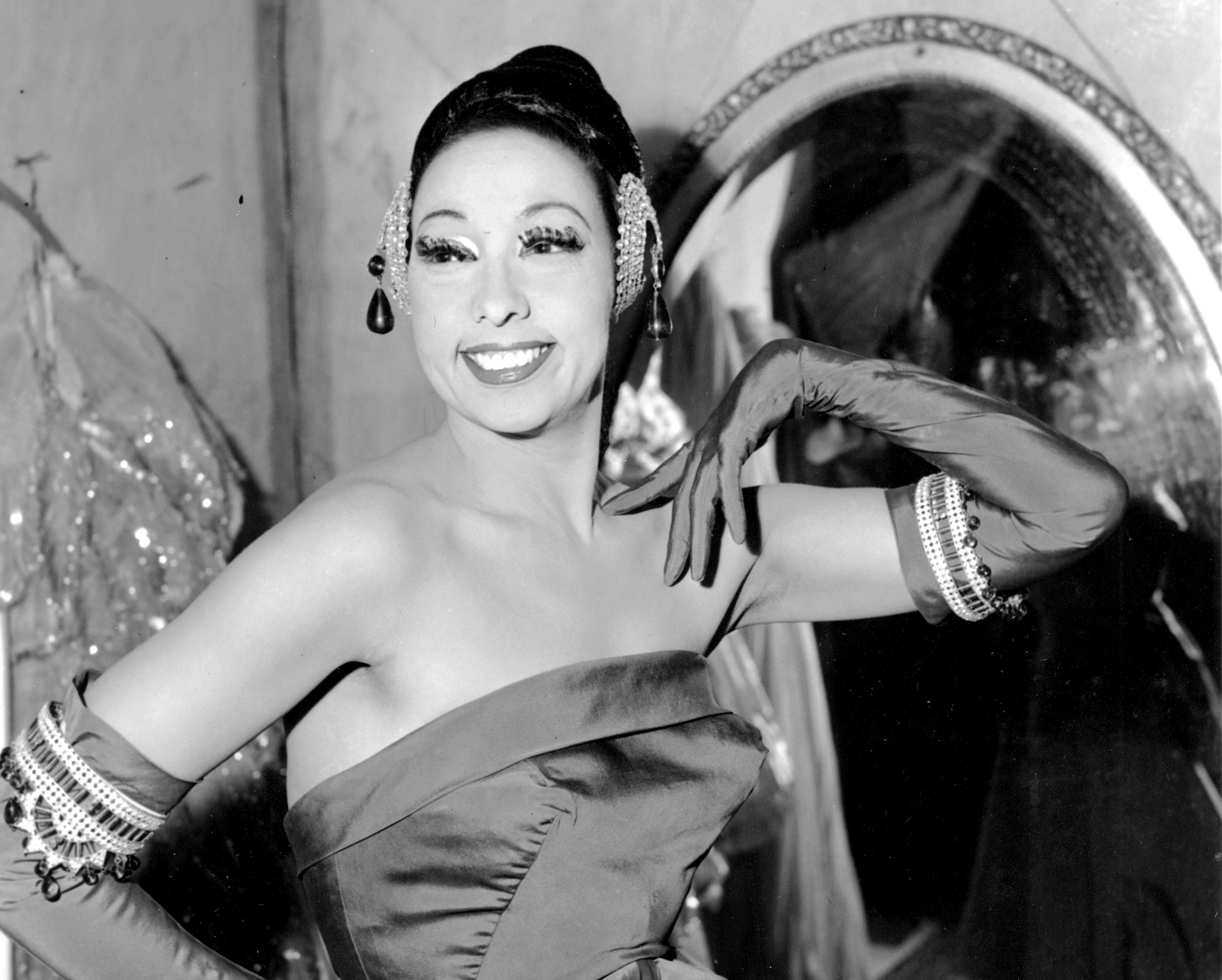 PHOTO: Josephine Baker poses in her dressing room at the Strand Theater in New York City, March 6, 1961.