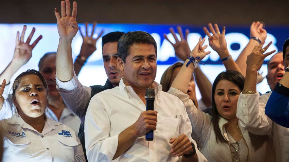 PHOTO: Honduran President Juan Orlando Hernandez speaks to supporters at a campaign headquarters in Tegucigalpa, Honduras, Jan. 27, 2017. 