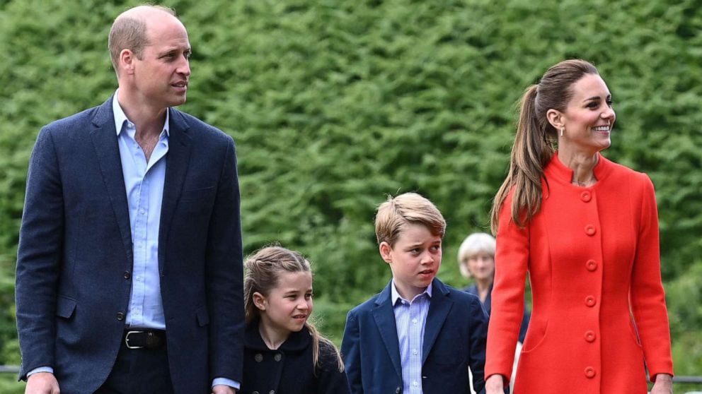 PHOTO: Prince William, Catherine, Duchess of Cambridge, and their children Prince George Princess Charlotte visit Cardiff Castle in Wales, June 4, 2022 as part of the royal family's tour for Queen Elizabeth II's platinum jubilee celebrations.