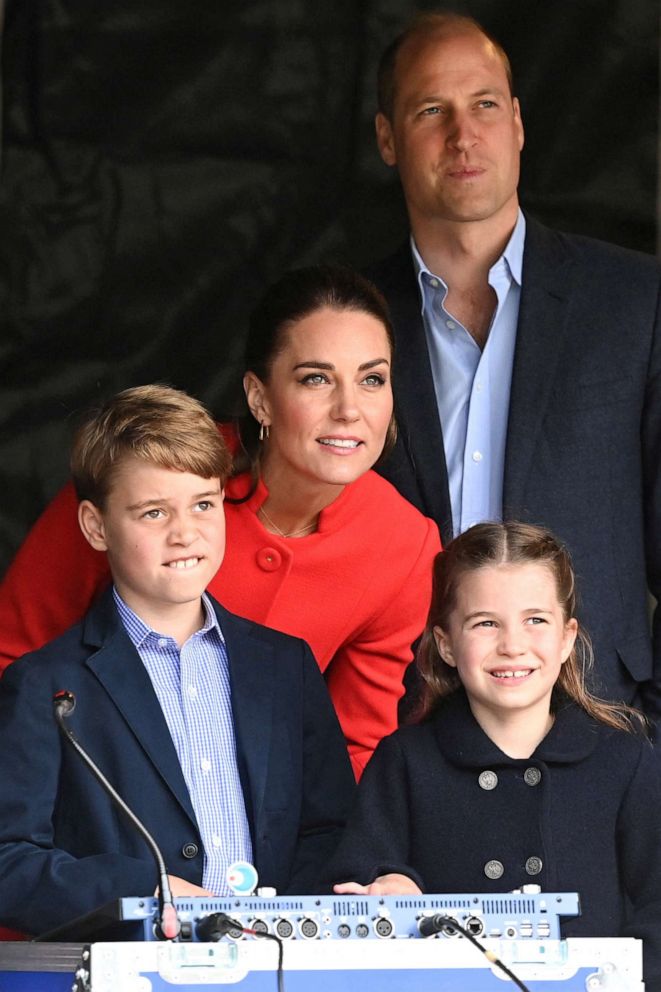 PHOTO: Prince William and Catherine, Duchess of Cambridge check a concert's music setup backstage during a visit to the Cardiff Castle with their children Prince George and Princess Charlotte in Cardiff, Wales, Britain June 4, 2022.