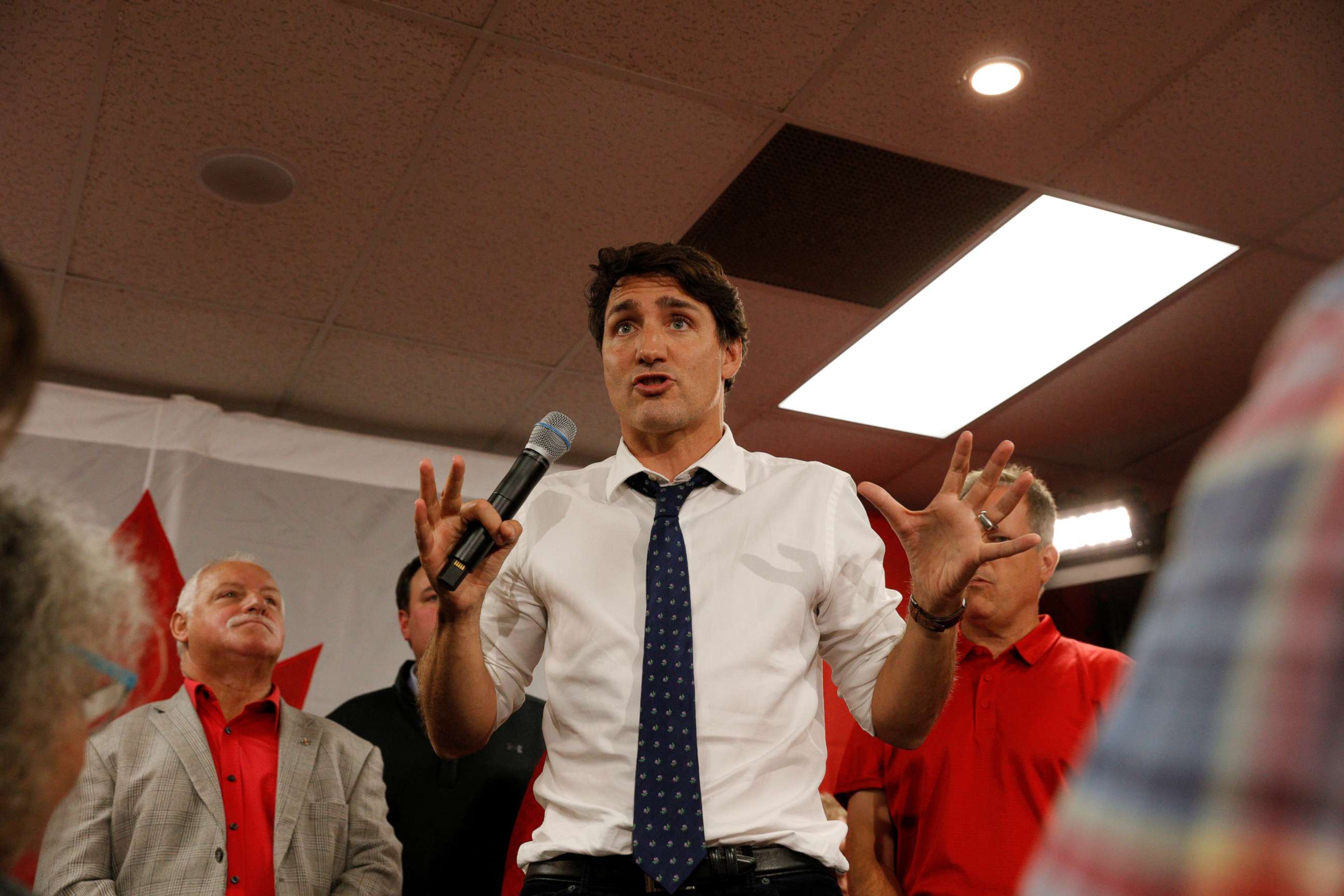 PHOTO: Canada's Prime Minister Justin Trudeau campaigns at federal liberal candidate Lenore Zann's office for the upcoming election in Truro, Nova Scotia, Sept. 18, 2019.