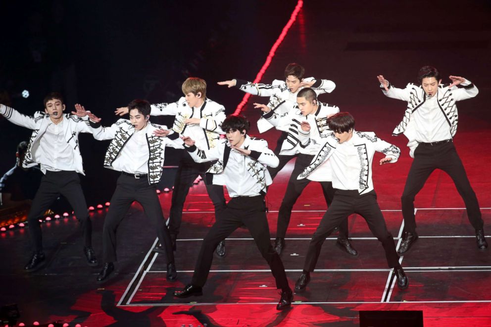 PHOTO: South Korean boy group EXO perform onstage during their 'The ElyXiOn' concert, Feb. 10, 2018, in Taipei, Taiwan.