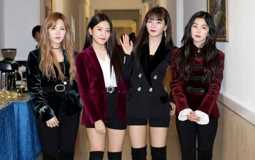 PHOTO: South Korean girl band Red Velvet is seen after their performance in Pyongyang, North Korea, April 1, 2018. 