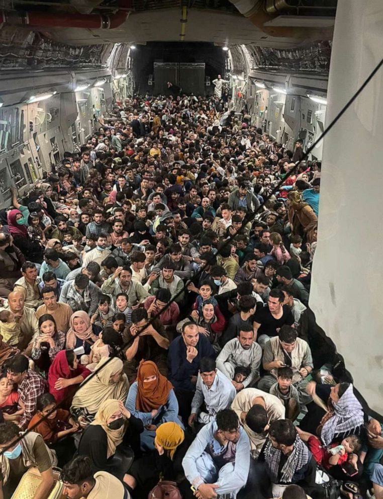 PHOTO: A C-17 cargo plane that left Kabul's airport, Aug. 15, 2021, was packed with approximately 640 people. Everyone on the plane were granted Special Immigrant Visas (SIVs)and had the proper credentials to be flown from Kabul