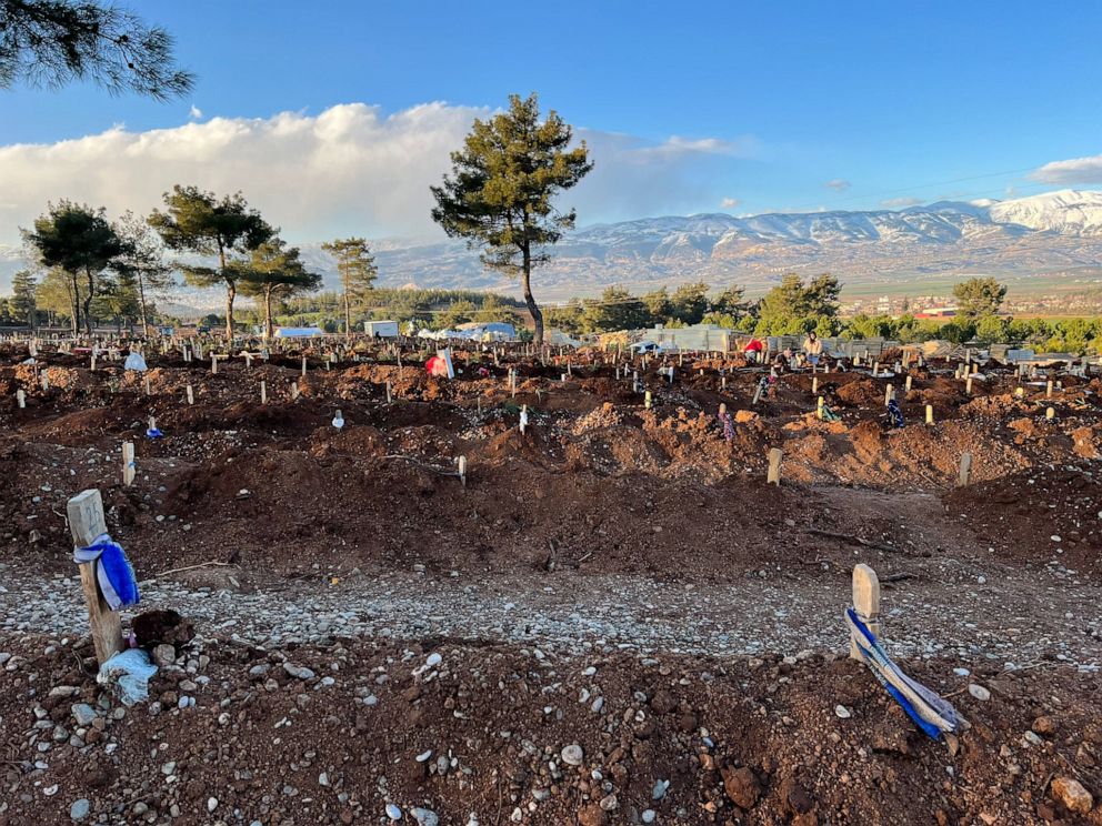 PHOTO: A view of a cemetery in Kahramanmaras, Turkey, with new graves after a 7.8 magnitude quake in February 2023.