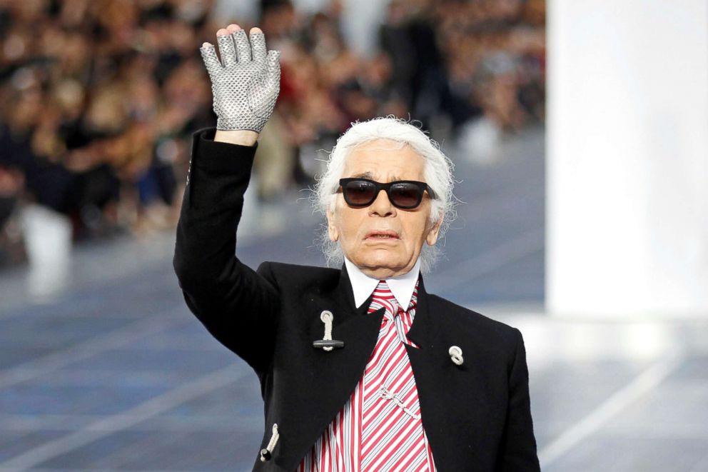 PHOTO: German designer Karl Lagerfeld appears at the end of his Spring/Summer 2013 women's ready-to-wear fashion show for French fashion house Chanel during Paris fashion week, Oct. 2, 2012. 