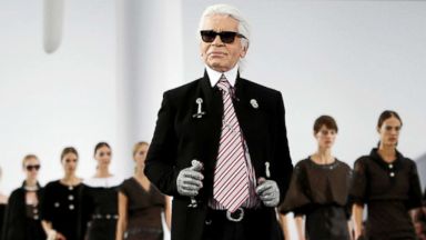 PHOTO: German designer Karl Lagerfeld appears at the end of his Spring/Summer 2013 women's ready-to-wear fashion show for French fashion house Chanel during Paris fashion week Oct. 2, 2012.