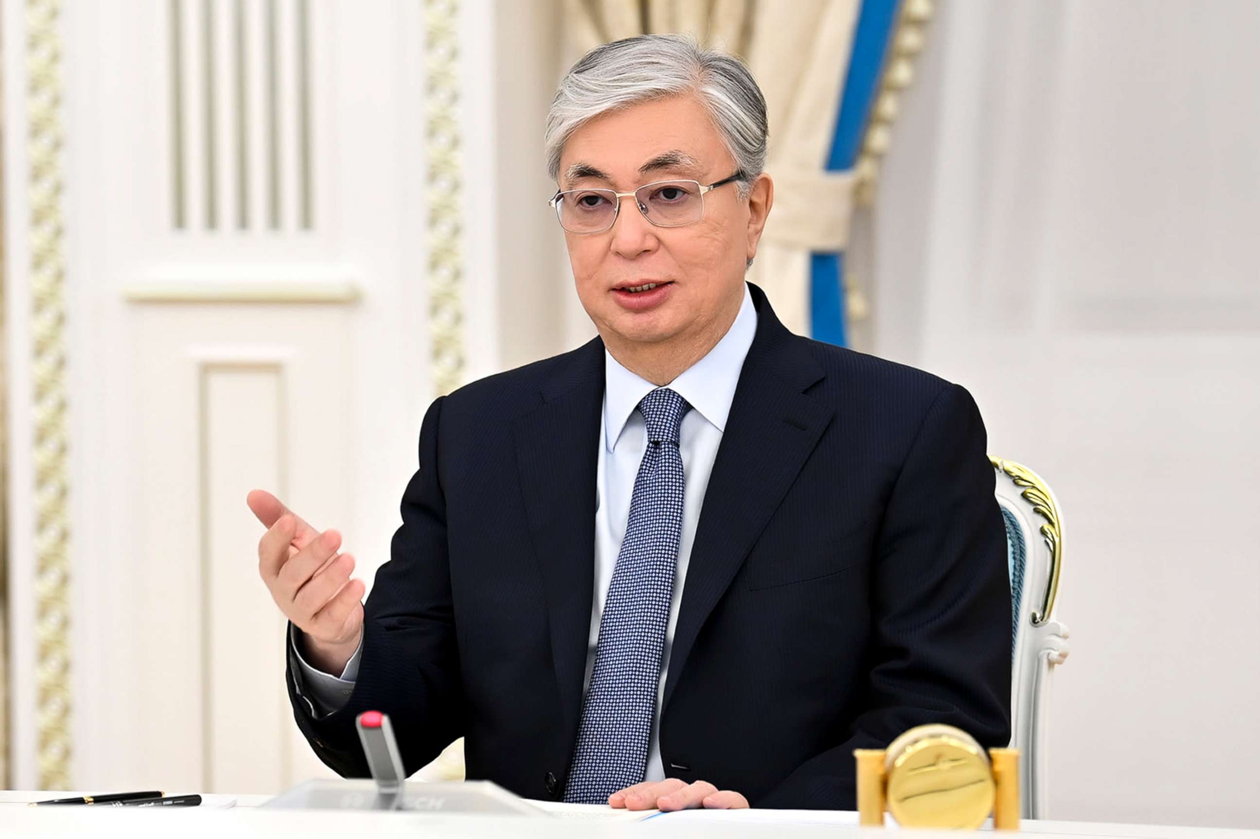 PHOTO: Kazakhstan's President Kassym-Jomart Tokayev in Nur-Sultan, Kazakhstan, Jan. 12, 2022.