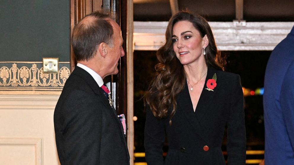 PHOTO: Britain's Catherine, Princess of Wales arrives to attend "The Royal British Legion Festival of Remembrance" ceremony at Royal Albert Hall, in London, on Nov. 9, 2024.