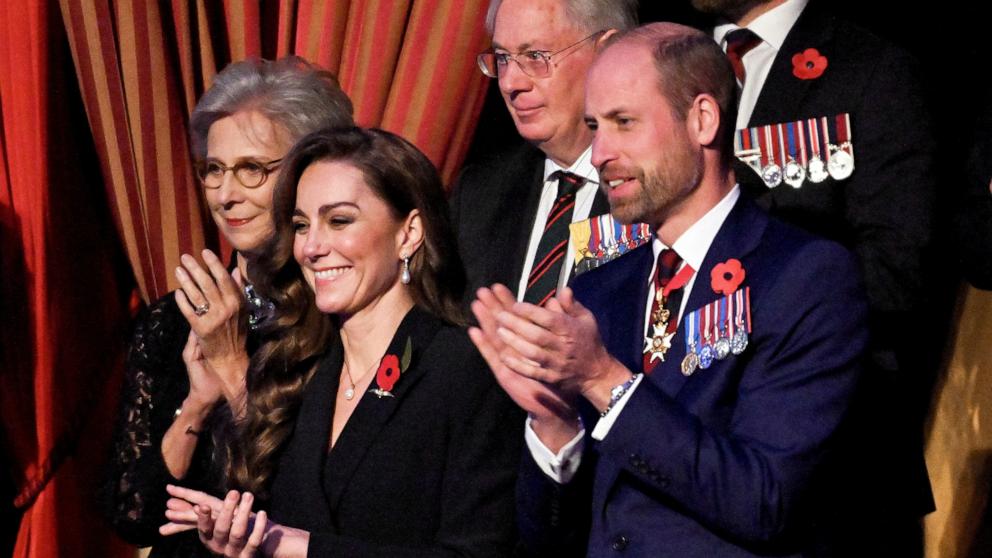 PHOTO: Britain's Catherine, Princess of Wales and Britain's Prince William, Prince of Wales attend "The Royal British Legion Festival of Remembrance" at the Royal Albert Hall in London, Nov. 9, 2024.