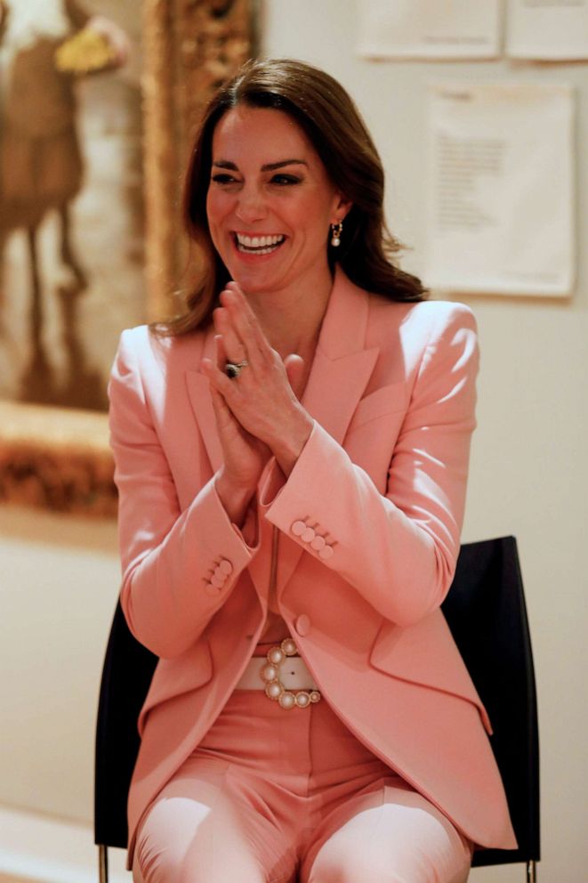 PHOTO: Britain's Kate, the Princess of Wales, sits, during a visit to the Foundling Museum, in London, May 25, 2023.