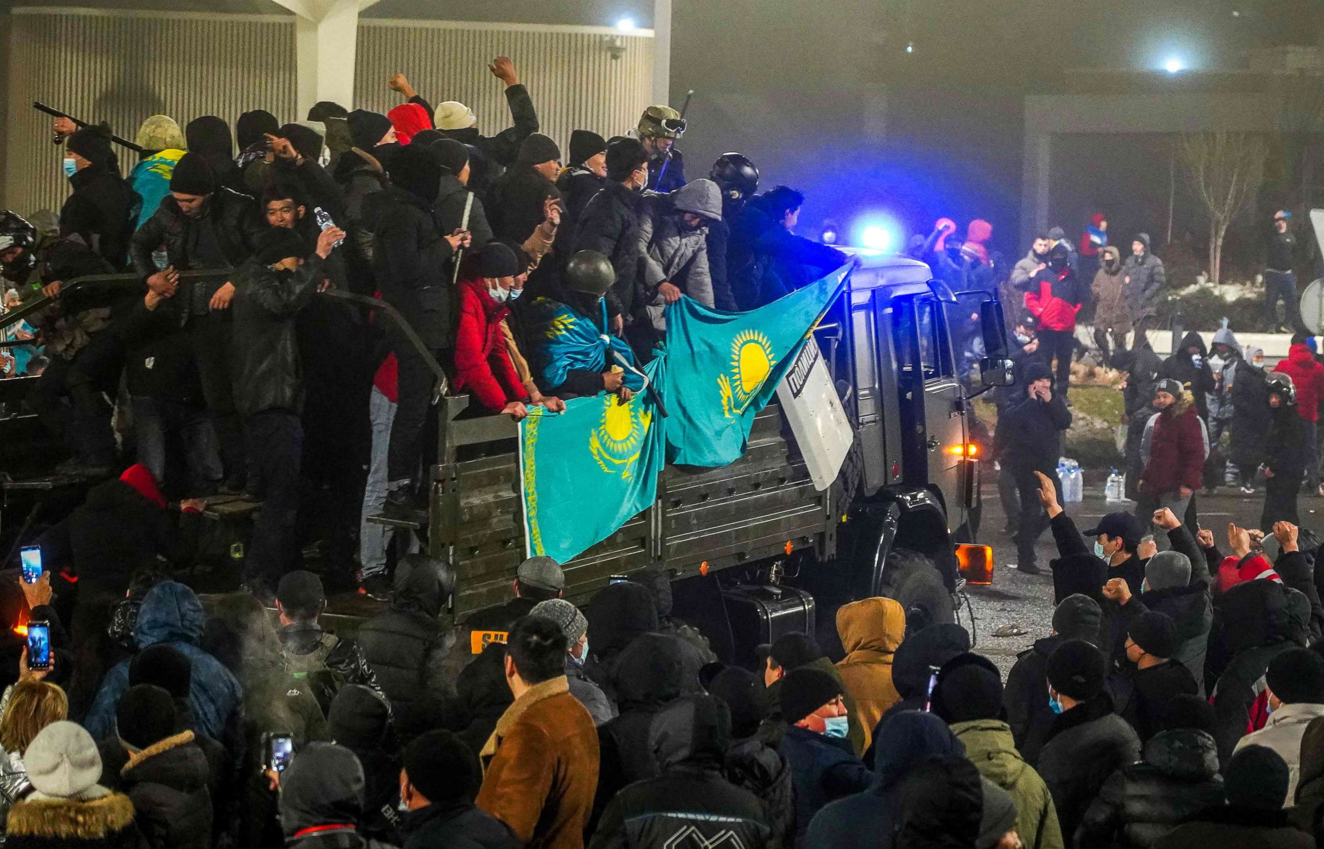 PHOTO: Protesters take part in a rally over a hike in energy prices in Almaty, Kazakhstan, on Jan. 5, 2022.