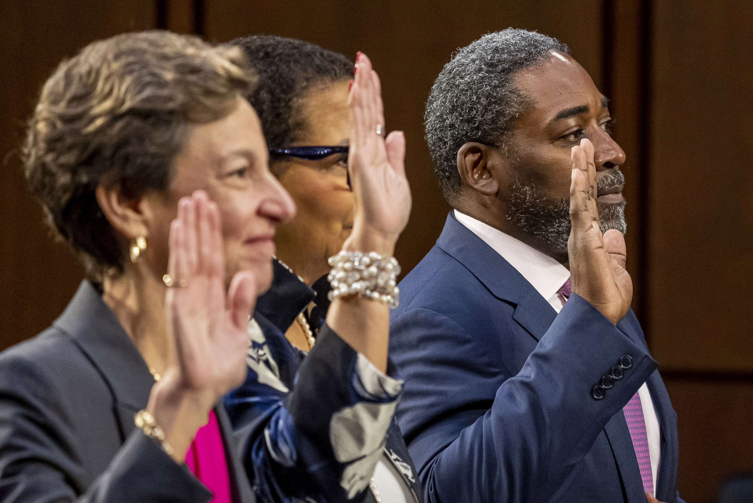 PHOTO: American Bar Association Standing Committee on the Federal Judiciary members Jean Veta, Ann Claire Williams and Joseph Drayton are sworn in during the confirmation hearing for Supreme Court nominee Ketanji Brown Jackson, March 24, 2022.