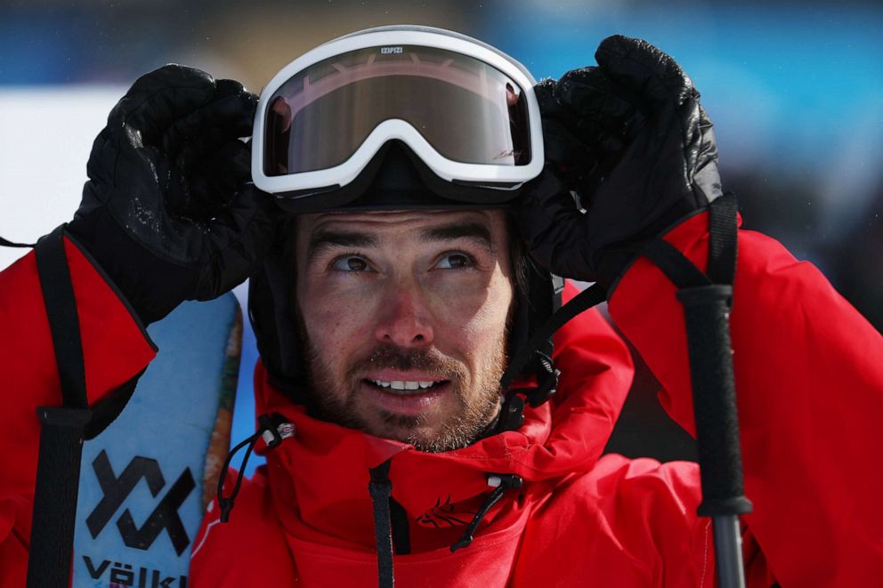 PHOTO: Kevin Rolland of Team France reacts after his second run during the Men's freestyle skiing halfpipe final at the Beijing 2022 Winter Olympics on Feb. 19, 2022.