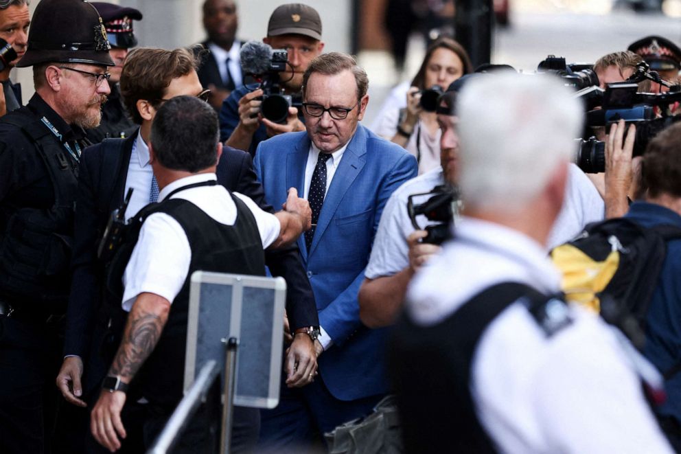 PHOTO: American actor Kevin Spacey arrives at the Central Criminal Court of England and Wales, also known as the Old Bailey, in London, July 14, 2022.