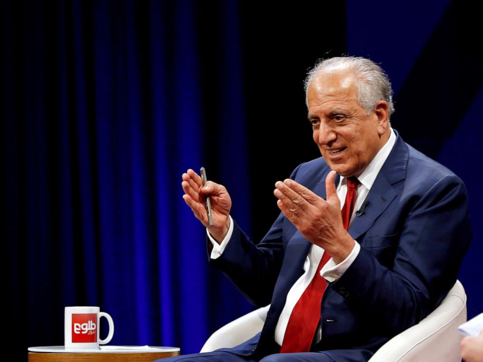 PHOTO: U.S. envoy for peace in Afghanistan Zalmay Khalilzad speaks during a debate at Tolo TV channel in Kabul, Afghanistan, April 28, 2019.