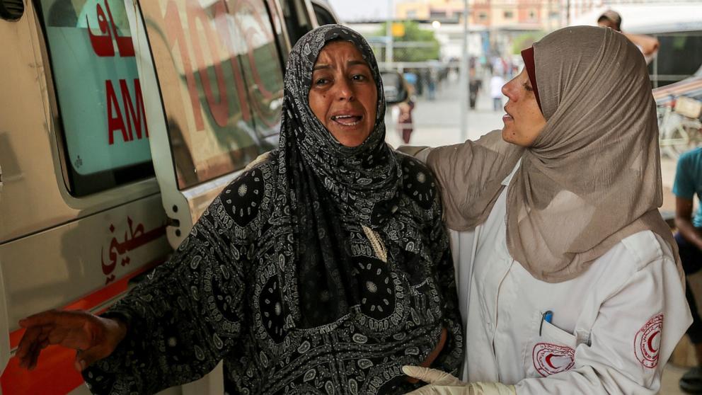PHOTO: A relative of a Palestinian killed in an Israeli strike reacts at Nasser hospital, amid Israel-Hamas conflict, in Khan Younis in the southern Gaza Strip July 22, 2024.