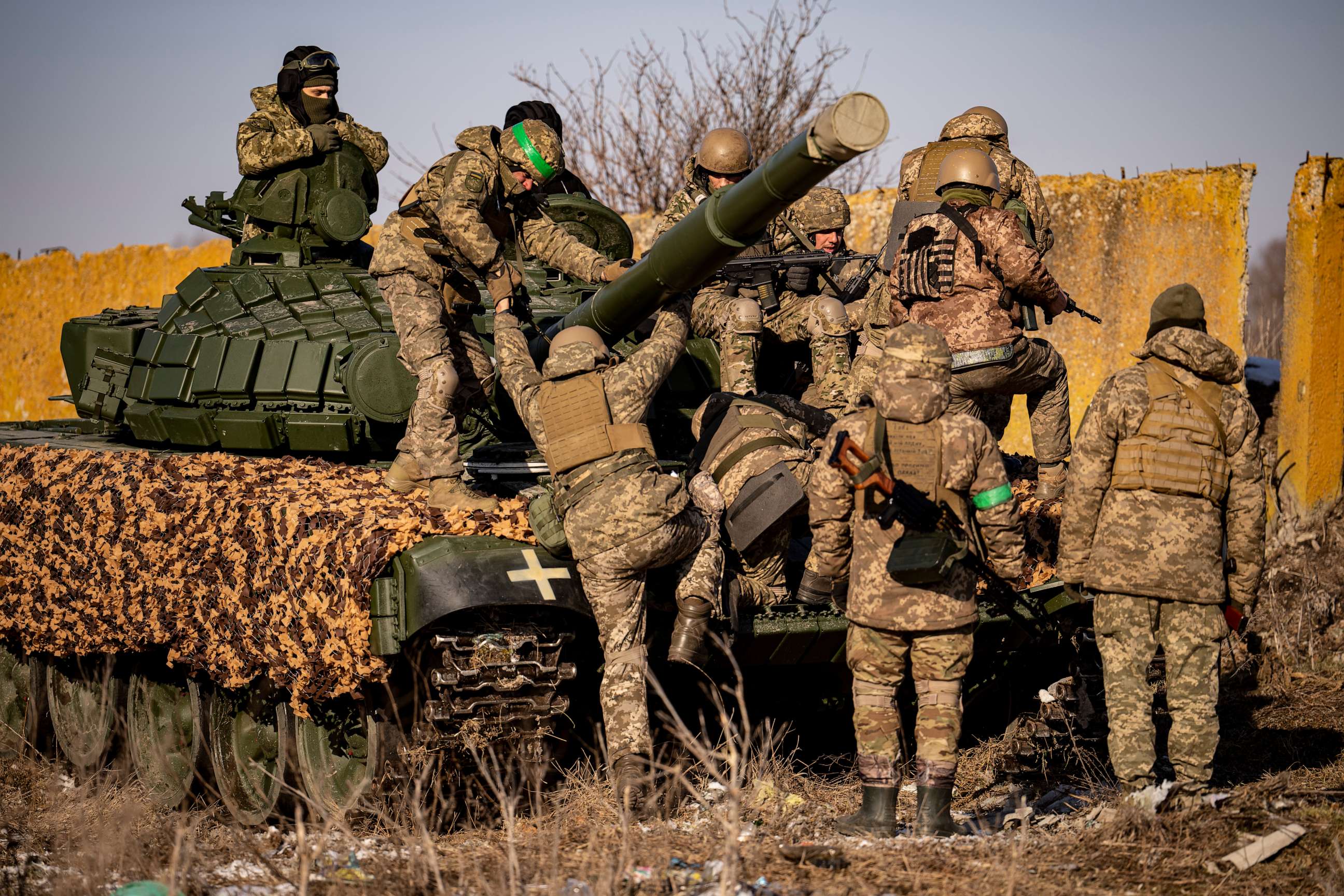 PHOTO: Ukrainian servicemen of the 3rd Separate Tank Iron Brigde take part in an exercise in the Kharkiv area, Ukraine, Thursday, Feb. 23, 2023, the day before the one year mark since the war began.