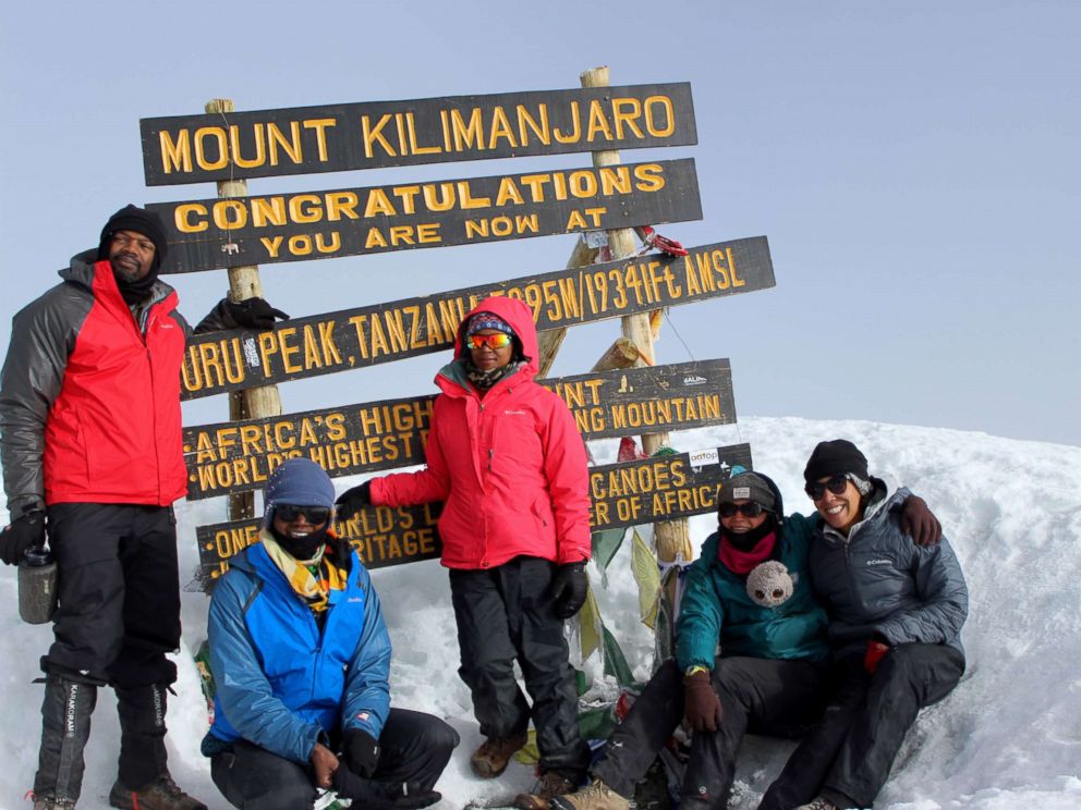   PHOTO: The five members who made the summit of Mount Kilimanjaro, the highest mountain of Africa in Tanzania. From left to right: Olatunde Gholahan, Leandra Taylor, Chaya Harris, Rosemary Saal and Alora Jones 