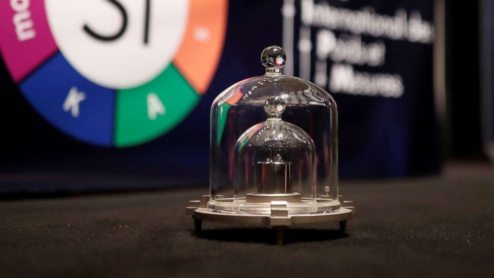 A replica of the International Prototype Kilogram is pictured is seen at the 26th meeting of the General Conference on Weights and Measures in Versailles, France, Nov. 16, 2018.