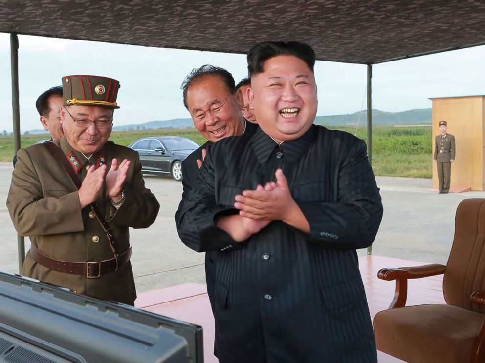 PHOTO: North Korean leader Kim Jong-Un (C) inspecting a launching drill of the medium-and-long range strategic ballistic rocket Hwasong-12 at an undisclosed location, Sept. 16, 2017.