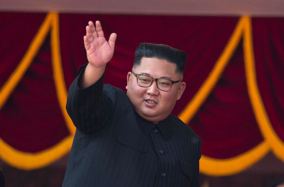 PHOTO: North Korean leader Kim Jong Un waves as he attends a parade marking the 70th anniversary of North Korea's founding day in Pyongyang, North Korea, Sept. 9, 2018.