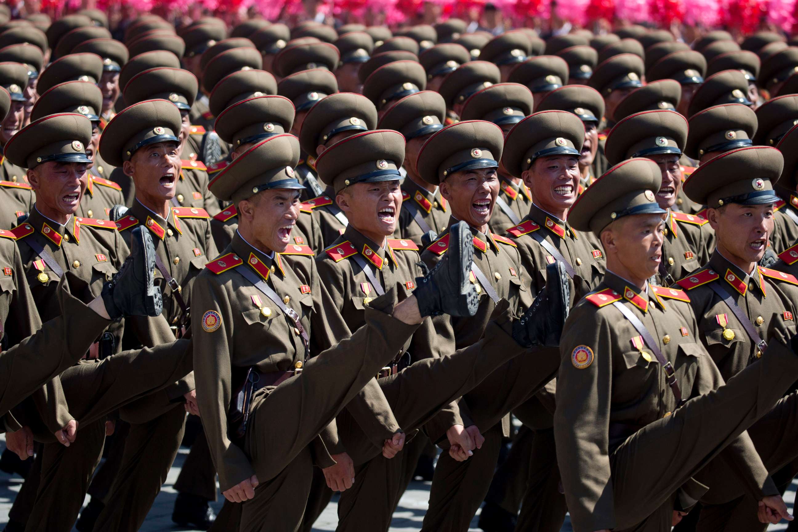 PHOTO: Soldiers march in a parade for the 70th anniversary of North Korea's founding day in Pyongyang, North Korea, Sept. 9, 2018.
