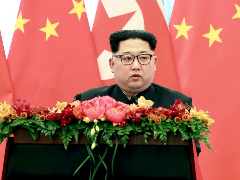 PHOTO: Kim Jong Un delivers a speech at the Great Hall of the People in Beijing, March 28, 2018.