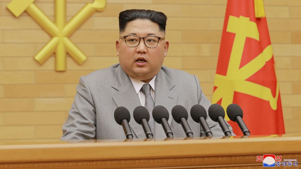 PHOTO: North Korean leader Kim Jong Un delivers his New Year's speech at an undisclosed place in North Korea, Jan. 1, 2018.