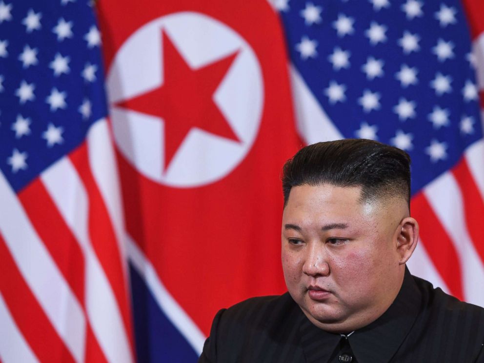 PHOTO: North Koreas leader Kim Jong Un listens to President Donald Trump during a meeting at the Sofitel Legend Metropole hotel in Hanoi, Feb. 27, 2019.