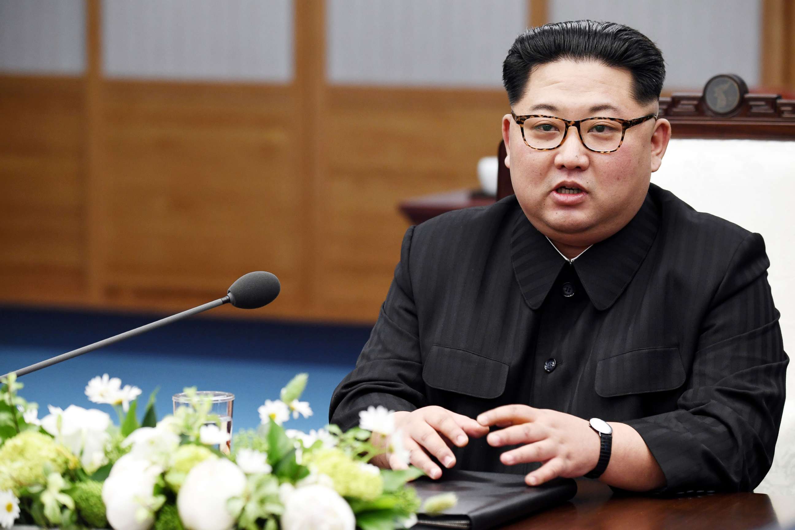 PHOTO: North Korean leader Kim Jong-Un at the Peace House on Joint Security Area (JSA) on the Demilitarized Zone (DMZ) in the border village of Panmunjom in Paju, South Korea, April 27, 2018