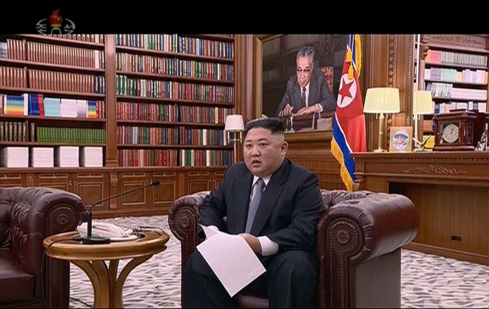PHOTO: In this undated image from video distributed on Tuesday, Jan. 1, 2019, by North Korean broadcaster KRT, North Korean leader Kim Jong Un delivers a speech.