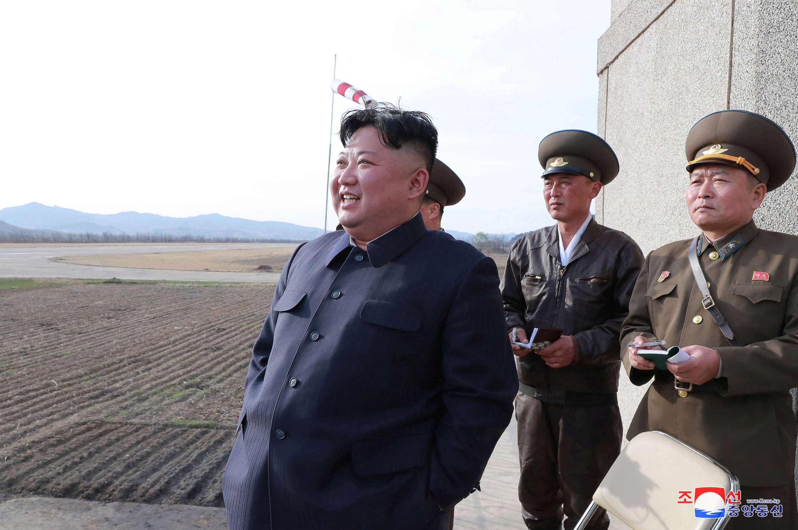 PHOTO: North Korean leader Kim Jong Un gives guidance while attending a flight training of Unit 1017 of the Korean People's Army Air, Anti-Air Force at undisclosed location in this April 16, 2019 photo.