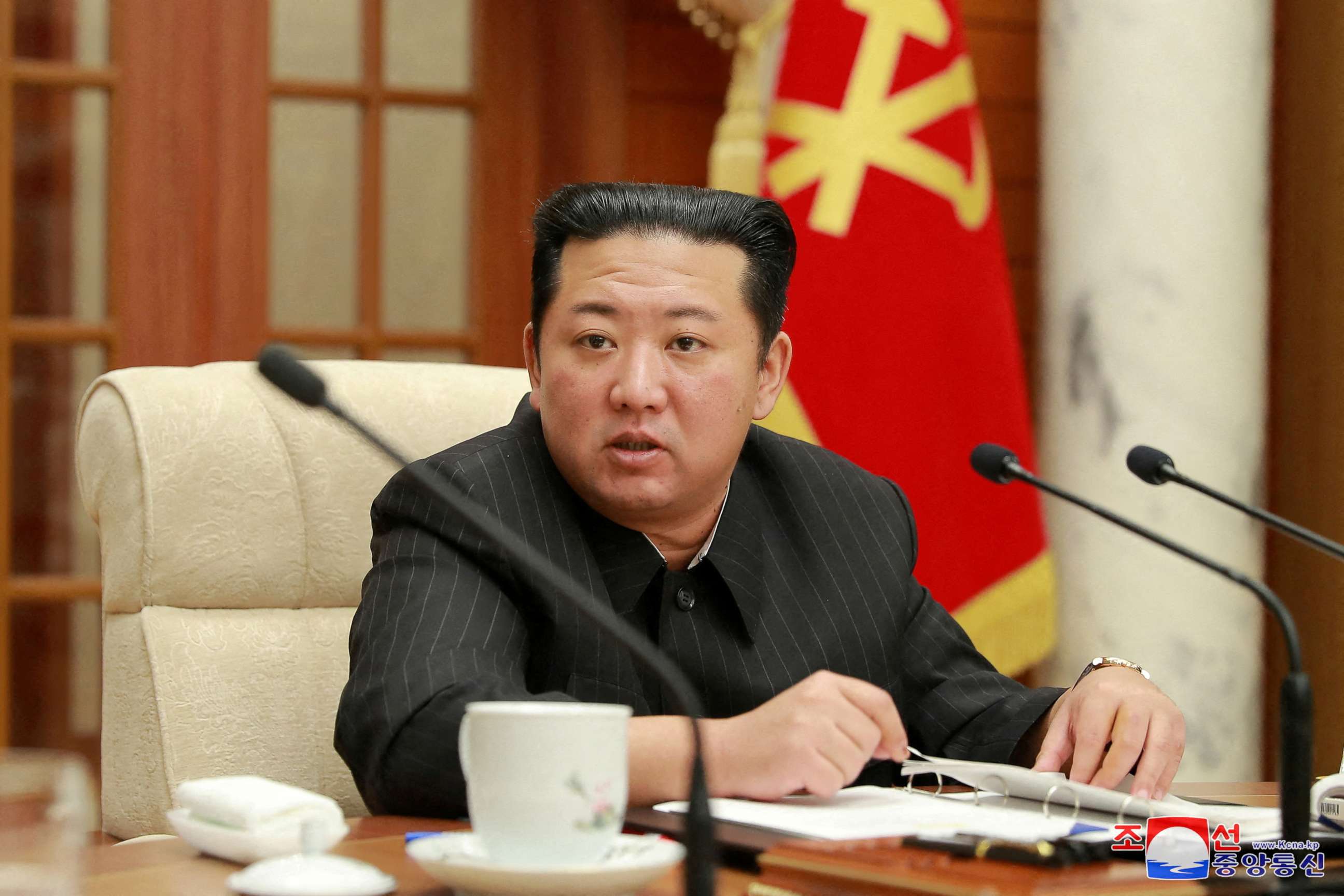 PHOTO: North Korean leader Kim Jong Un attends a meeting of the politburo of the ruling Workers' Party in Pyongyang, North Korea, Jan. 19, 2022, in this photo released by North Korea's Korean Central News Agency.