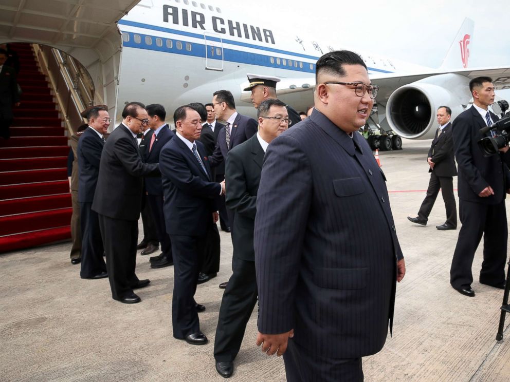 Kim Jong Un, right, arrives in Singapore for North Koreas summit with U.S. President Donald Trump on Sunday, June 10, 2018.