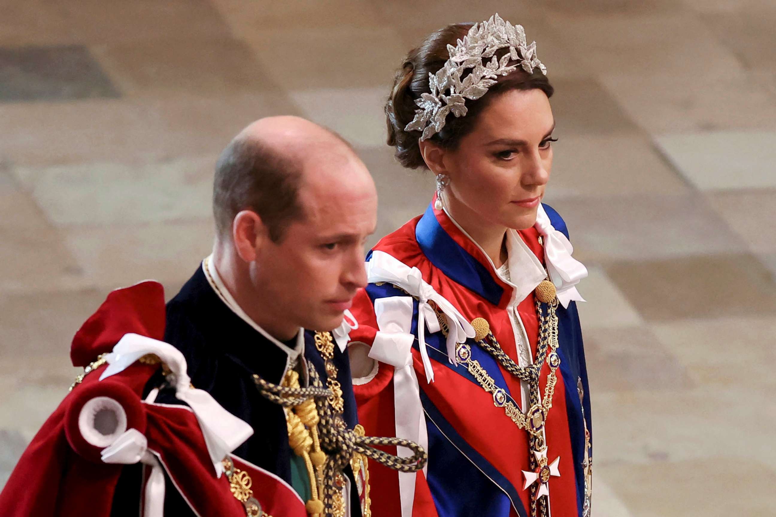 PHOTO: Britain's Prince William and Kate, Princess of Wales, arrive at the coronation of King Charles III at Westminster Abbey, London, May 6, 2023.