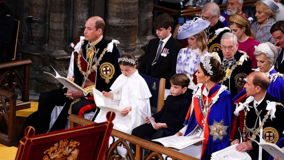 PHOTO: The Prince of Wales, Princess Charlotte, Prince Louis, the Princess of Wales and the Duke of Edinburgh at the coronation ceremony of King Charles III and Queen Camilla in Westminster Abbey, London, May 6, 2023.