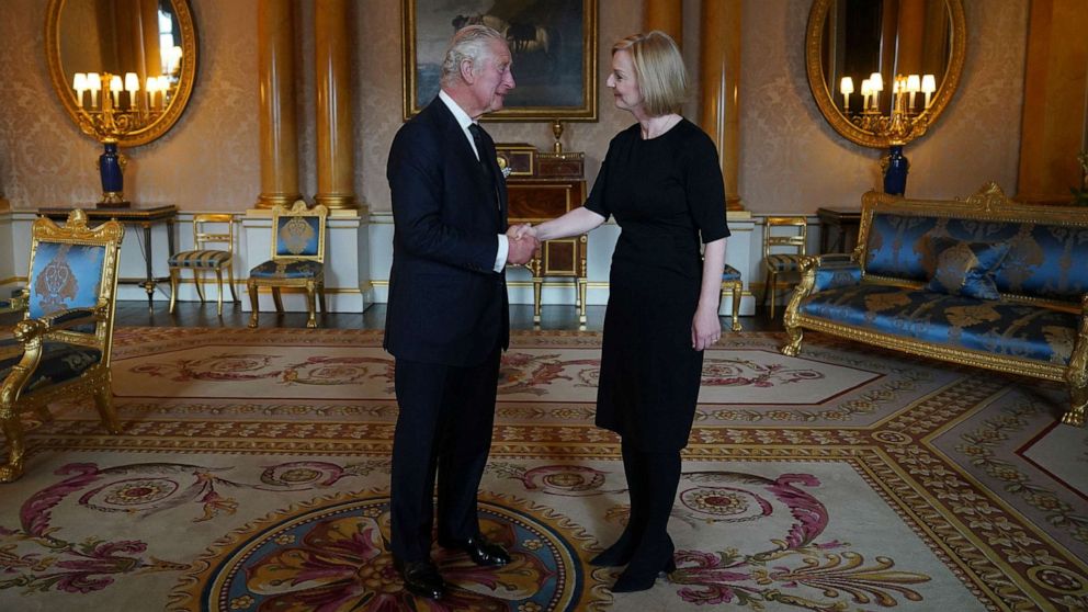 PHOTO: Britain's King Charles III during his first audience with Prime Minister Liz Truss at Buckingham Palace, London, on Sept. 9, 2022, following the death of Queen Elizabeth II on Thursday.
