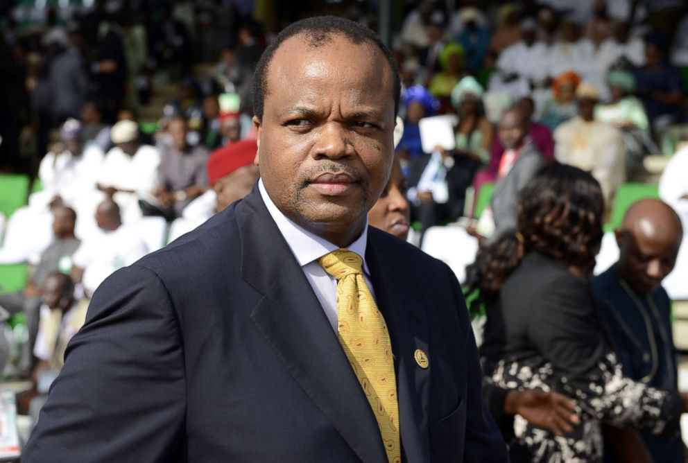 PHOTO: File photo of Swaziland King Mswati III arriving to attend the inauguration of the new Nigerian President at the Eagles Square in Abuja, on May 29, 2015.