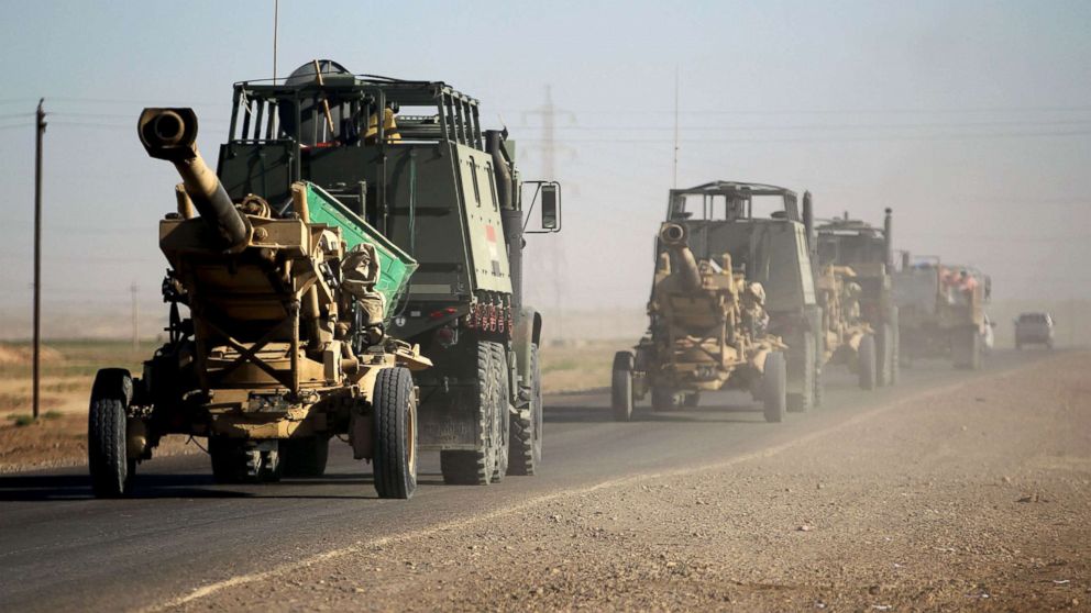 Iraqi army artillery are seen on a road southwest of Kirkuk, Oct. 17, 2017.