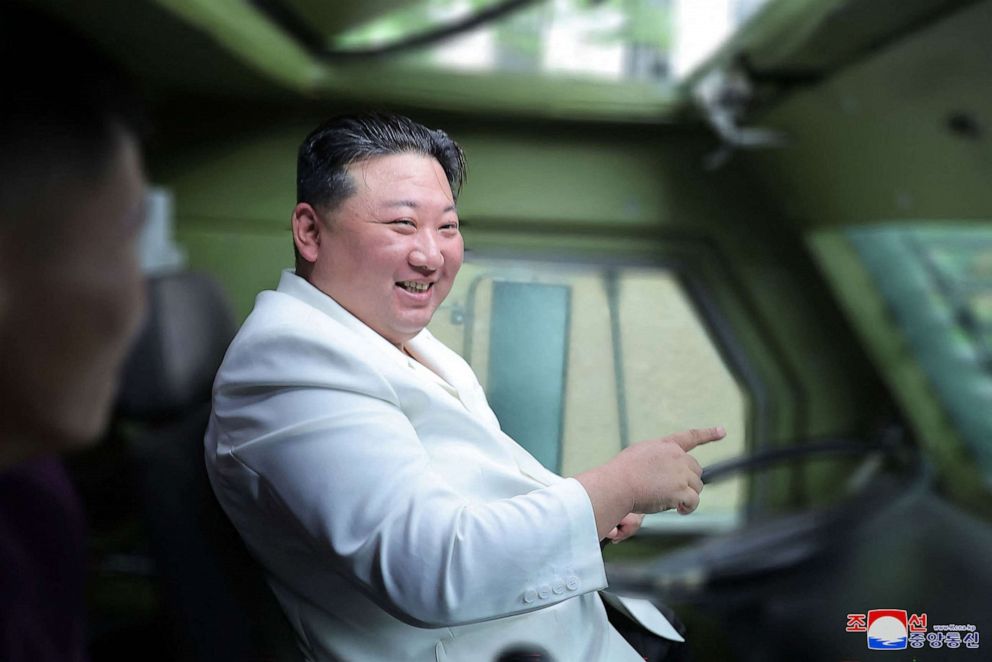 PHOTO: This undated photo released from North Korea's official Korean Central News Agency on August 14, 2023 shows North Korea's leader Kim Jong Un inside a multi-purpose armoured vehicle.