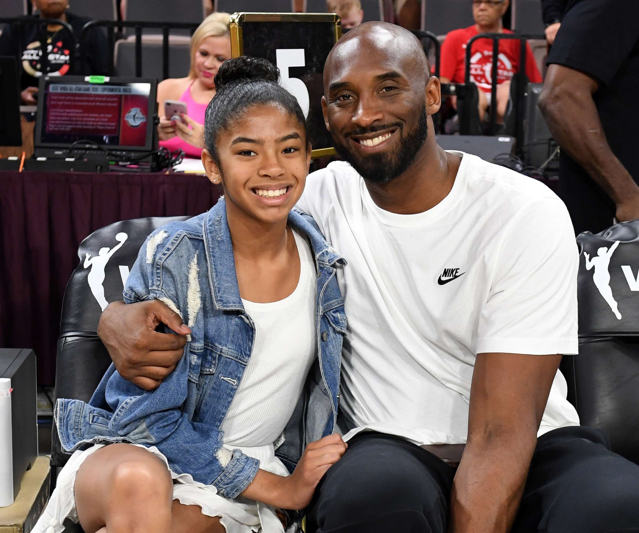 PHOTO: Gianna Bryant and her father, former NBA player Kobe Bryant, attend the WNBA All-Star Game 2019in Las Vegas, July 27, 2019.