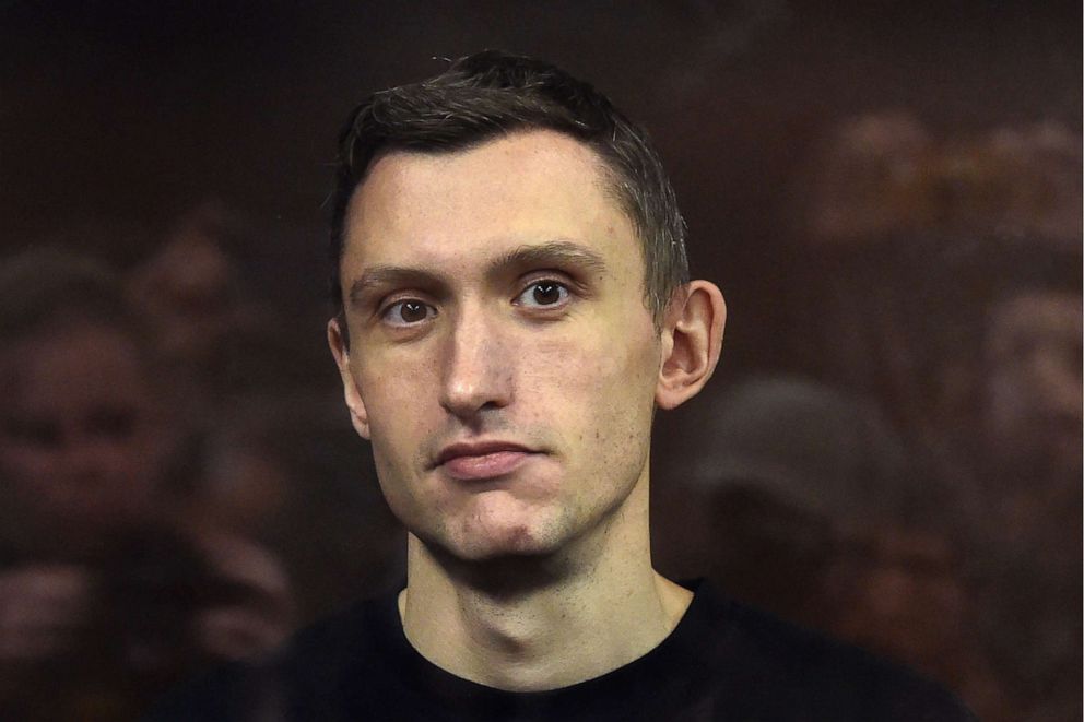 PHOTO: Konstantin Kotov is charged with repeated violations of regulations for organizing rallies during the verdict announcement at Moscow's Tverskoy District Court, Sept. 5, 2019, in Moscow.