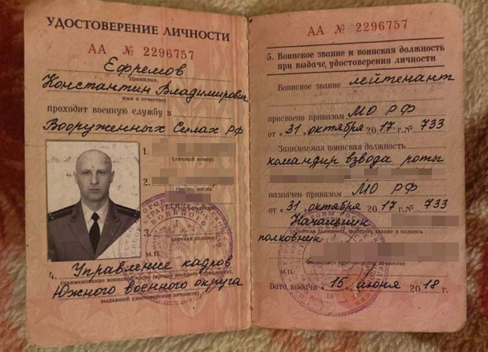 PHOTO: Konstantin Yefremov's military identification.