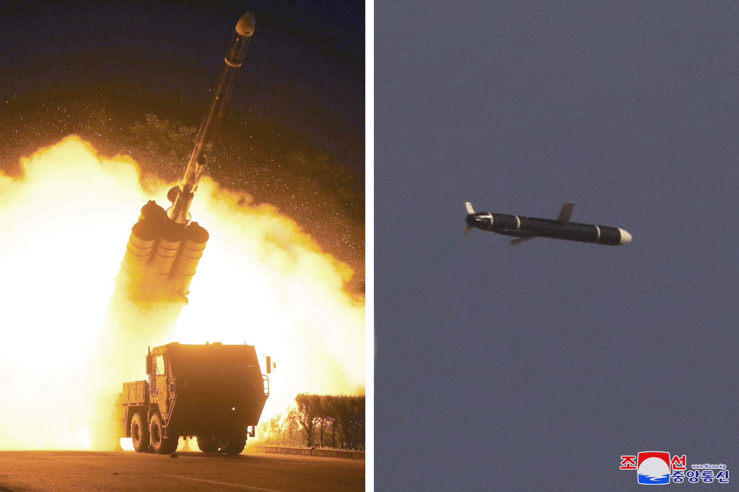 PHOTO: The Academy of National Defense Science conducts long-range cruise missile tests in North Korea, in undated, unverified photos supplied by North Korea's Korean Central News Agency (KCNA) on Sept. 13, 2021. 