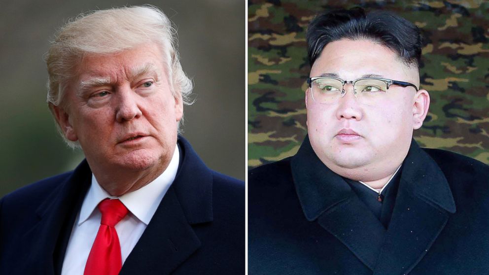 Pictured (L-R) are President Donald Trump in Washington, D.C., March 19, 2017 and North Korean leader Kim Jong-Un in North Korea, in an undated photo released Jan. 28, 2017.