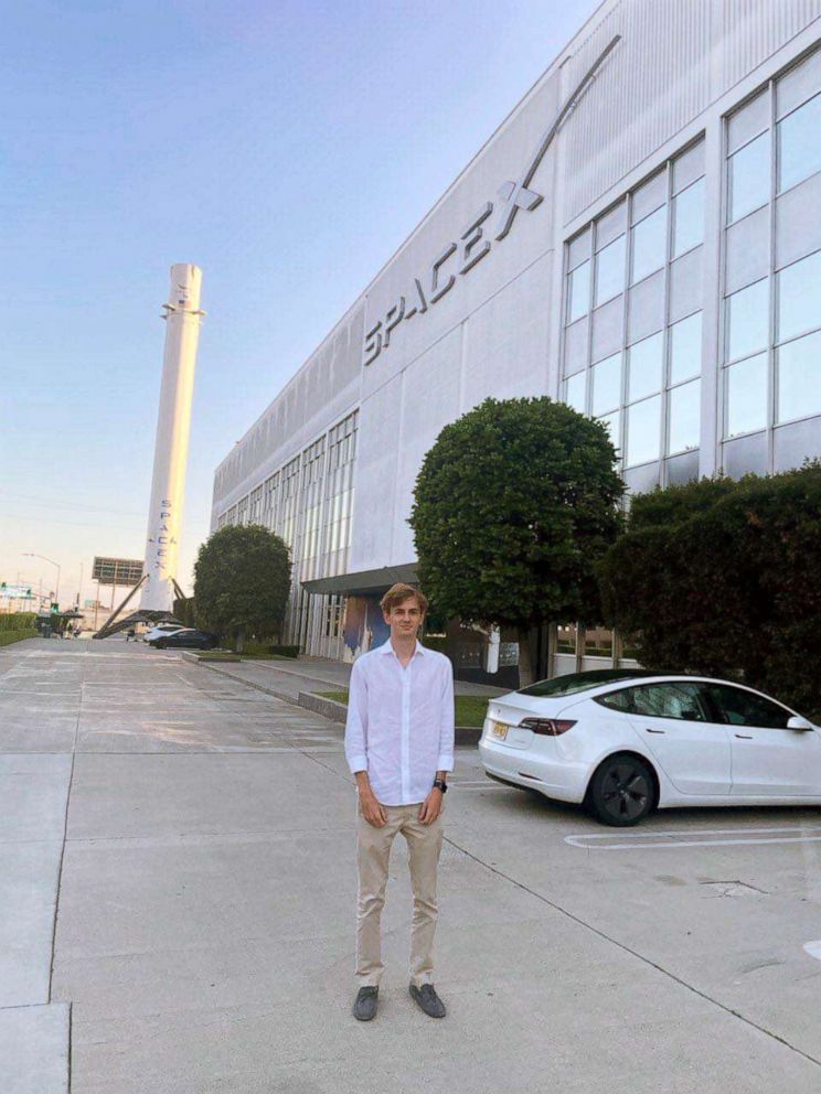 PHOTO: Sergey Korolev's great-grandson stands ouside SpaceX in California, during his visit on Sept., 2021.