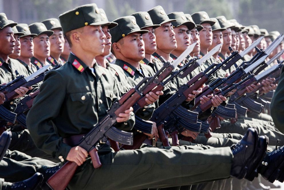 PHOTO: Korean People's Army soldiers march during a mass rally on Kim Il Sung square in Pyongyang in this Sept. 9, 2018 file photo.